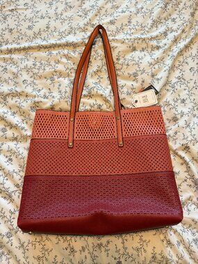 Orange Oversized Leather Tote Bag w/ Mini Clutch